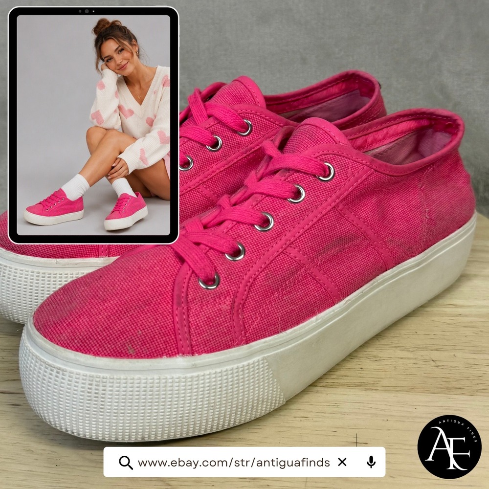 Steve Madden EMMI Hot Pink Canvas Platform Sneakers EMMI03S1 Womens 9.5M